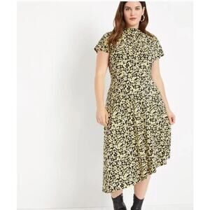 Eloquii Black and Yellow Floral Midi Dress